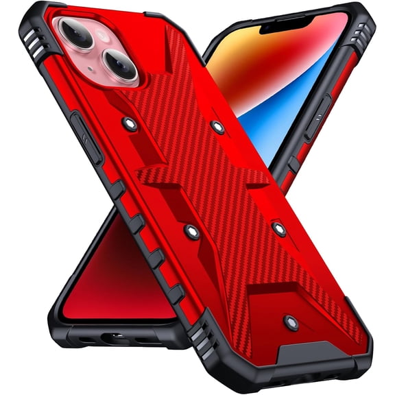 Designed for iPhone 14/13 Case, Military Shockproof Rugged Heavy Duty Impact Protective Case, Anti-drop Non-slip Anti-scratch with Airbag Bumper Phone Case for iPhone 14/13 Cover, Red