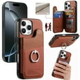 thumbnail image 1 of Designed for iPhone 14 Back Wallet Case with Card Holder Slots, [Rotatable Ring Holder Stand & Secure Grip Ring] [RFID Blocking PU Leather Protection] Shockproof Protective Cover, Brown, 1 of 12