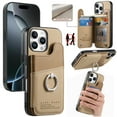thumbnail image 1 of Designed for iPhone 14 Back Wallet Case with Card Holder Slots, [Rotatable Ring Holder Stand & Secure Grip Ring] [RFID Blocking PU Leather Protection] Shockproof Protective Cover, Khaki, 1 of 12
