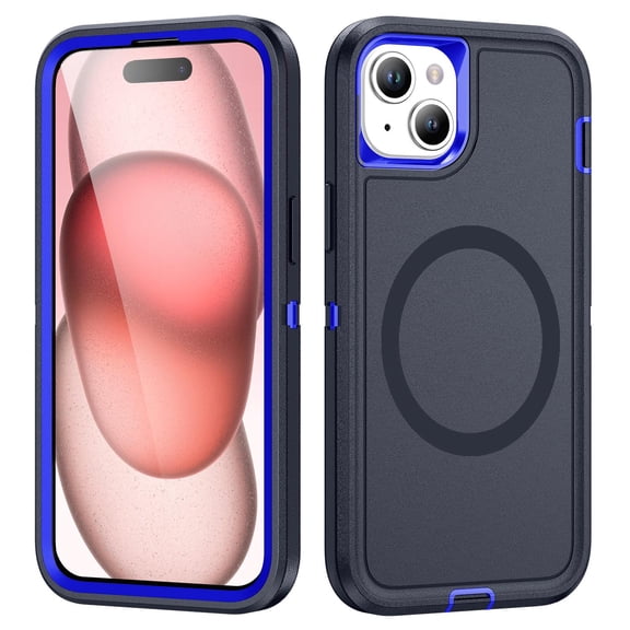 Designed for iPhone 14 Case, 3-in-1 Ultra Slim Protective Cover with Silicone+EVA+PC, Durable Shockproof Lightweight Magnetic Full Body Protection for iPhone 14, Darkblue+Royal Blue