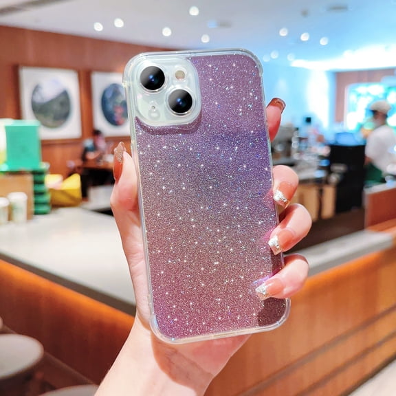 Designed for iPhone 14 Case, Glitter Gradient Shiny Bling Paper Clear Shell Case, Slim Lightweight Shockproof Protective Rubber Bumper Phone Cover for iPhone 14, Purple