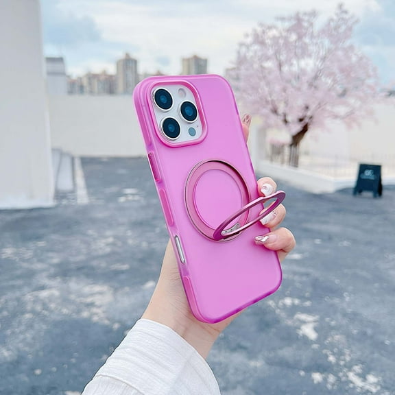 Designed for iPhone 14 Case with Magnetic Invisible Stand, [Compatible with Magsafe] Military Drop Protection Shockproof Translucent Matte Candy Color Cover for iPhone 14, Rose