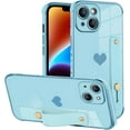 thumbnail image 1 of Designed for iPhone 14 Case with Strap Stand Love Hearts Design for Women Girl Men,Plating with Wristband Kickstand Camera Lens Protection Bumper for iPhone 14 6.1"-Blue, 1 of 6
