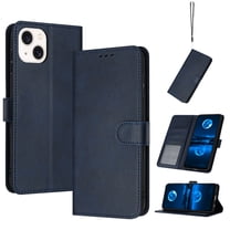 Designed for iPhone 14 Case Wallet, Men Women Flip Folio Cover with PU Leather Stand Credit Card Holders Slots Wrist Strap Soft TPU Inner Phone Case for iPhone 14, Darkblue