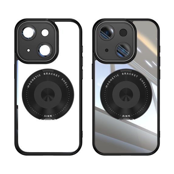 Designed for iPhone 14 Crystal Clear Back Case, Luxury Case with Lens Protector Drop Protective Magnetic Rotating Ring Kickstand Shockproof Thin Fit Phone Case Cover, Black