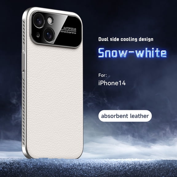 Designed for iPhone 14 Heat Dissipation Phone Case,Side Hollowed-out Design,Precision Lens Protectipn,PU Leather Shockproof Anti-scratch Rugged Thin Fit Durable Phone Case,White
