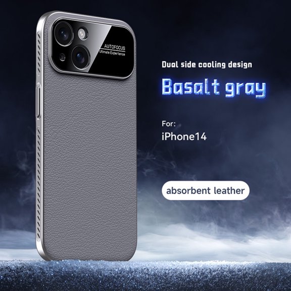 Designed for iPhone 14 Heat Dissipation Phone Case,Side Hollowed-out Design,Precision Lens Protectipn,PU Leather Shockproof Anti-scratch Rugged Thin Fit Durable Phone Case,Gray
