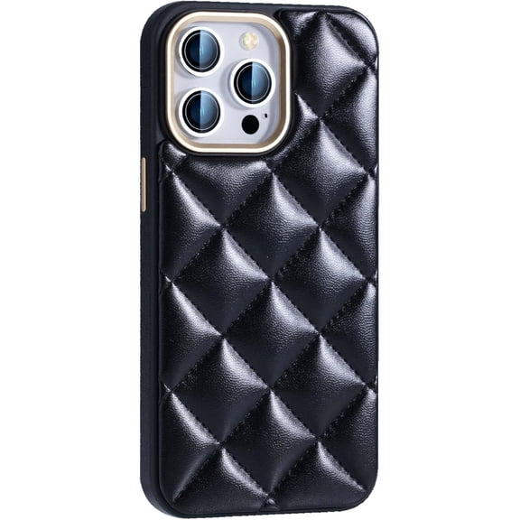Designed for iPhone 14 Phone Case,Anti-Scratch PU Leather + TPU Shockproof Protective,Fashion Diamond-shaped Back,Lightweight Non-Slip Anti-fall Ultra Slim Durable Phone Case,Black