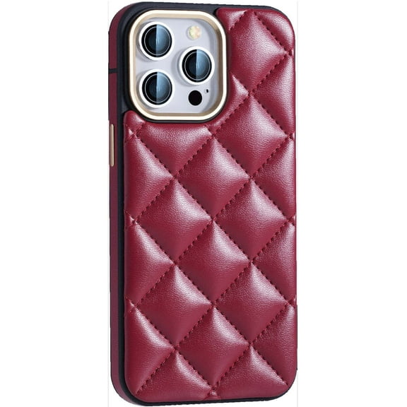 Designed for iPhone 14 Phone Case,Anti-Scratch PU Leather + TPU Shockproof Protective,Fashion Diamond-shaped Back,Lightweight Non-Slip Anti-fall Ultra Slim Durable Phone Case,Red