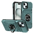 thumbnail image 1 of Designed for iPhone 14 Plus Card Holder Case with 360°Rotatable Ring Holder Kickstand,2-Layer Heavy Duty Shockproof Rugged Hybrid Hard PC Soft Rubber Case For iPhone 14 Plus, Green, 1 of 7
