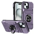 thumbnail image 1 of Designed for iPhone 14 Plus Card Holder Case with 360°Rotatable Ring Holder Kickstand,2-Layer Heavy Duty Shockproof Rugged Hybrid Hard PC Soft Rubber Case For iPhone 14 Plus, Violet, 1 of 7