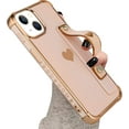 thumbnail image 1 of Designed for iPhone 14 Plus Case with Strap Luxury Love Heart Plating Gold Bumper Phone Cover Wristband Kickstand [Reinforced Corners] Shockproof Anti-Scratch Slim Case for Women-Pink, 1 of 10