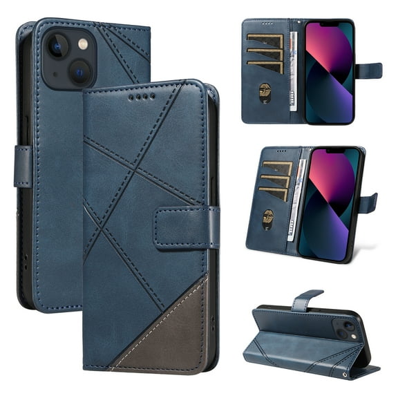 Designed for iPhone 14 Plus Case Wallet, Men Women Flip Folio Cover with PU Leather Stand Credit Card Holders Slots Wrist Strap Magnetic Clasp Phone Case for iPhone 14 Plus, Blue
