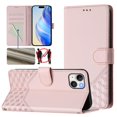 thumbnail image 1 of Designed for iPhone 14 Plus Flip Phone Case,With Card Slots,PU Leather Flip Folding Kickstand,With Shoulder Strap and Wrist Strap,Honeycomb Pattern Design,Shockproof Wallet Case,Pink, 1 of 11