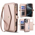 thumbnail image 1 of Designed for iPhone 14 Plus Multi-Function Wallet Phone Case,With Shoulder Strap&Wrist Strap,Cash Pocket&Card Slots,Zipper Purse,Magnetic Detachable PU Leather Flip Phone Case,Rosegold, 1 of 9