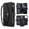thumbnail image 1 of Designed for iPhone 14 Plus Multi-Function Wallet Phone Case,With Shoulder Strap&Wrist Strap,Cash Pocket&Card Slots,Zipper Purse,Magnetic Detachable PU Leather Flip Phone Case,Black, 1 of 9