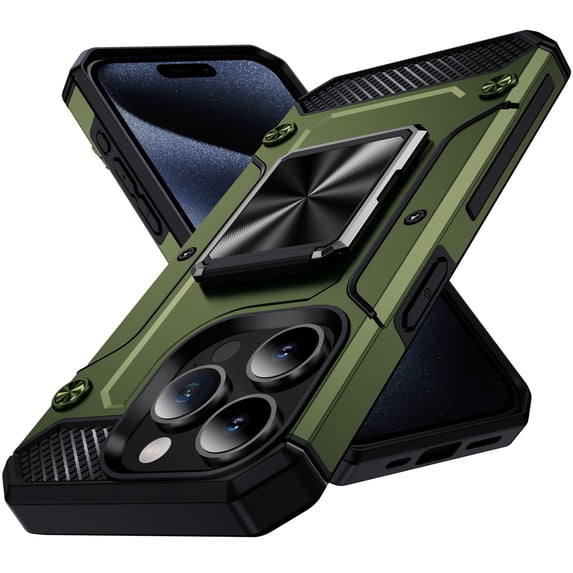 Designed for iPhone 14 Pro Back Case, 360 & 180 Degree Rotatable Kickstand Armor Design Ultra Shockproof Drop Protective Heavy Duty Luxury Anti-falling for iPhone 14 Pro, Olivegreen