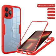 Designed for iPhone 14 Pro Case Full-Body Bumper Case Cover Built in Screen Protector Shockproof Transparent Back 360 Full Body Protective Case for iPhone 14 Pro, Deep Red