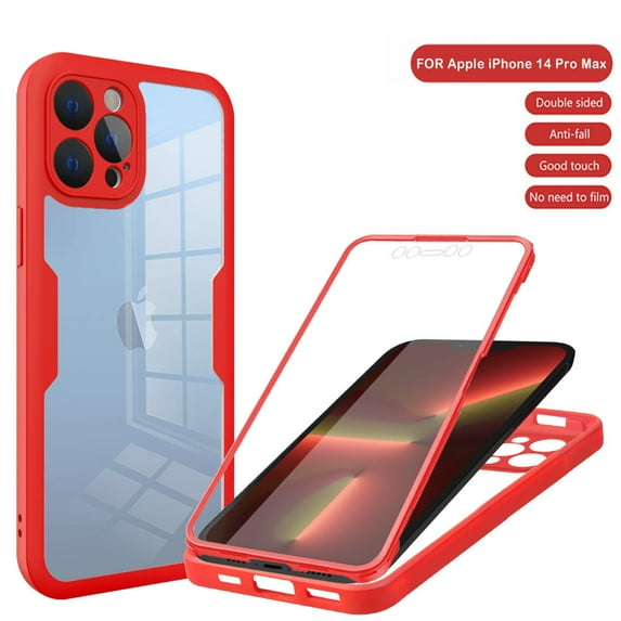 Designed for iPhone 14 Pro Case Full-Body Bumper Case Cover Built in Screen Protector Shockproof Transparent Back 360 Full Body Protective Case for iPhone 14 Pro, Deep Red