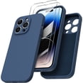 thumbnail image 1 of Designed for iPhone 14 Pro Case with Screen Protector [2 Pack], Liquid Silicone Case Gel Rubber Cover [Full Body] Shockproof Protective Phone Case for iPhone 14 Pro 6.1 inch-Storm Blue, 1 of 7