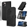thumbnail image 1 of Designed for iPhone 14 Pro Case Wallet, Women Flip Folio Cover with Floral Embossed PU Leather Stand Credit Card Holders Slots Wrist Strap Purse Phone Case for iPhone 14 Pro, Black, 1 of 6
