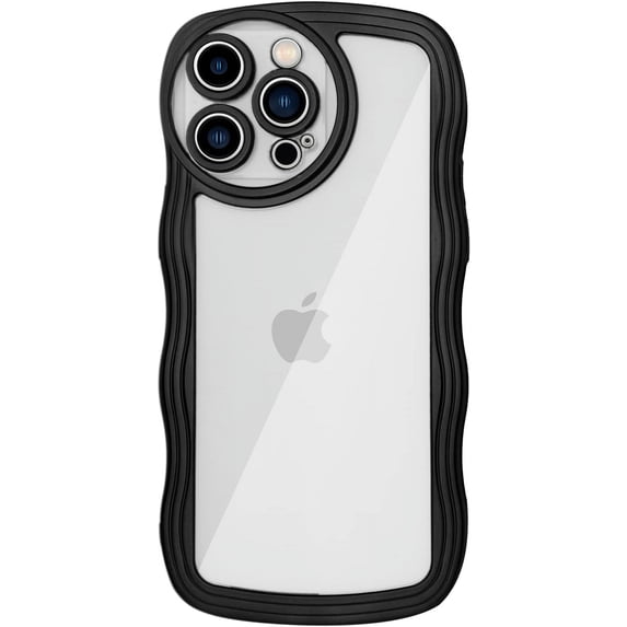 Designed for iPhone 14 Pro Max Case Curly Wave Frame Pattern for Women Girl Men, Luxury Plating with Full Camera Lens Protection Bumper for iPhone 14 Pro Max 6.7"-Black