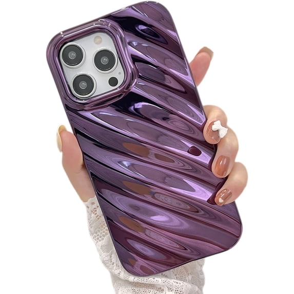 Designed for iPhone 14 Pro Max Case Cute Curly Water Ripple Pattern Wave Shape for Women Girl Men, Luxury Plating Shockproof Soft TPU Bumper for iPhone 14 Pro Max 6.7"-Purple
