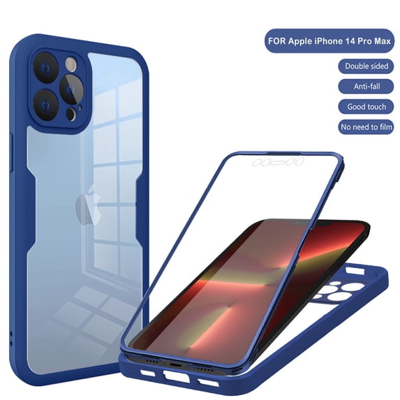 Designed for iPhone 14 Pro Max Case Full-Body Bumper Case Cover Built in Screen Protector Shockproof Transparent Back 360 Full Body Protective Case for iPhone 14 Pro Max, Blue