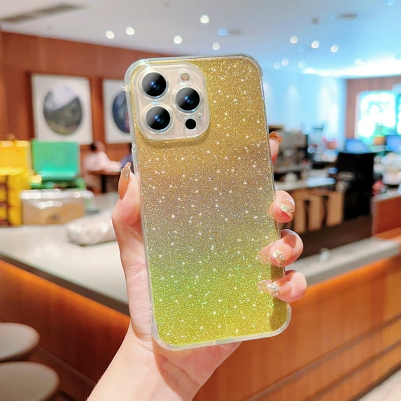 Designed for iPhone 14 Pro Max Case, Glitter Gradient Shiny Bling Paper Clear Shell Case, Slim Lightweight Shockproof Protective Rubber Bumper Phone Cover for iPhone 14 Pro Max, Gold