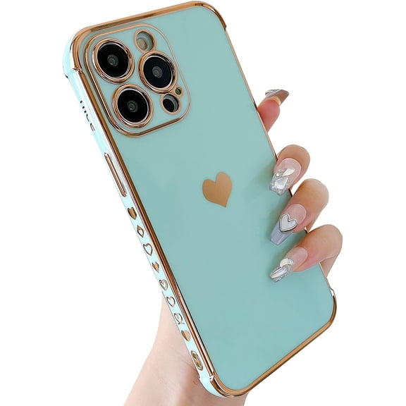 Designed for iPhone 14 Pro Max Case Silicone for Women Girls Cute Design Soft Silicone Camera Protection Protective Lovely Heart Phone Cases for iPhone 14 Pro Max 6.7" (Green)