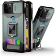 thumbnail image 1 of Designed for iPhone 14 Pro Max Case with Slide Camera Cover and Slim Credit Card Ring Holder Stand Card Holder Slot Dual Layer Hybrid TPU Bumper Protective with Magnetic Car Mount Holder Green, 1 of 9