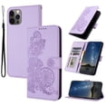 thumbnail image 1 of Designed for iPhone 14 Pro Max Case Wallet, Women Flip Folio Cover with Floral Embossed PU Leather Stand Credit Card Holders Slots Wrist Strap Purse Phone Case for iPhone 14 Pro Max, Purple, 1 of 6