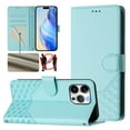 thumbnail image 1 of Designed for iPhone 14 Pro Max Flip Phone Case,With Card Slots,PU Leather Flip Folding Kickstand,With Shoulder Strap and Wrist Strap,Honeycomb Pattern Design,Shockproof Wallet Case,Mint, 1 of 11