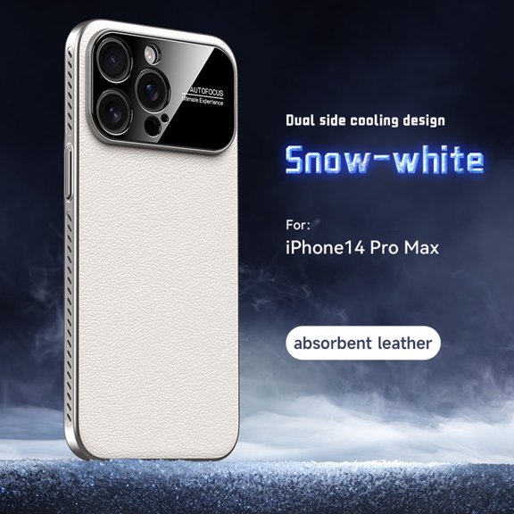 Designed for iPhone 14 Pro Max Heat Dissipation Phone Case,Side Hollowed-out Design,Precision Lens Protectipn,PU Leather Shockproof Anti-scratch Rugged Thin Fit Durable Phone Case,White