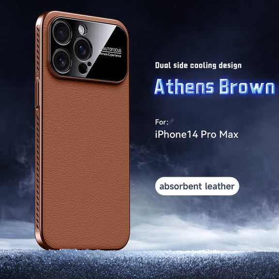 Designed for iPhone 14 Pro Max Heat Dissipation Phone Case,Side Hollowed-out Design,Precision Lens Protectipn,PU Leather Shockproof Anti-scratch Rugged Thin Fit Durable Phone Case,Brown