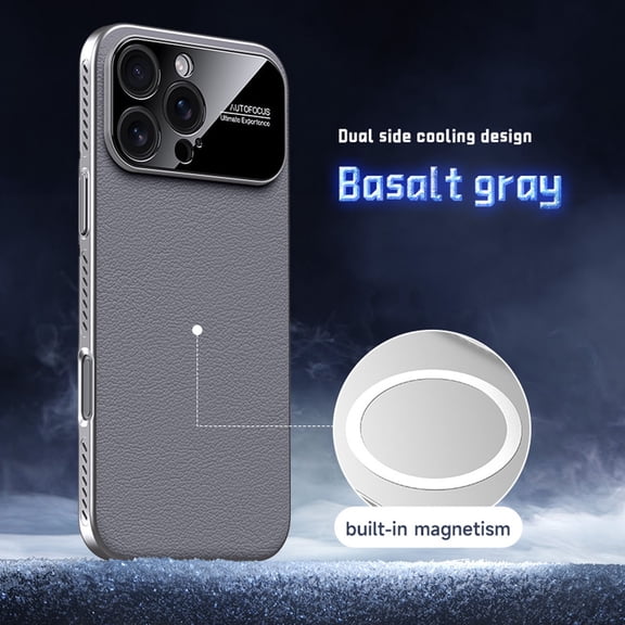 Designed for iPhone 14 Pro Max Magnetic Case Heat Dissipation Rigid Bumper Slim Anti-Scratch Protective Phone Cover Luxury PU Leather Compatible with Mag-Safe for iPhone 14 Pro Max, Gray