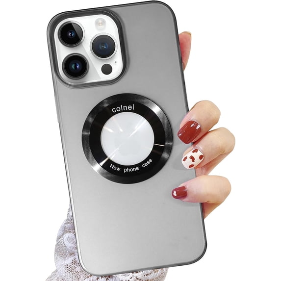 Designed for iPhone 14 Pro Max Matte Case Compatible with MagSafe TPU Magnetic with Logo View Design for Women Girls Men for iPhone 14 Pro Max 6.7"-Black