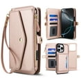 thumbnail image 1 of Designed for iPhone 14 Pro Max Multi-Function Wallet Phone Case,With Shoulder Strap&Wrist Strap,Cash Pocket&Card Slots,Zipper Purse,Magnetic Detachable PU Leather Flip Phone Case,Rosegold, 1 of 9