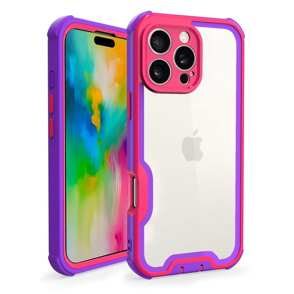 Designed For iPhone 14 Pro Max Phone Case,Military-Grade Protection,Transparent Back Designing,Heavy Duty Anti-Drop Shockproof Bicolor Rugged 4-in-1 Phone Case For iPhone 14 Pro Max,Purple
