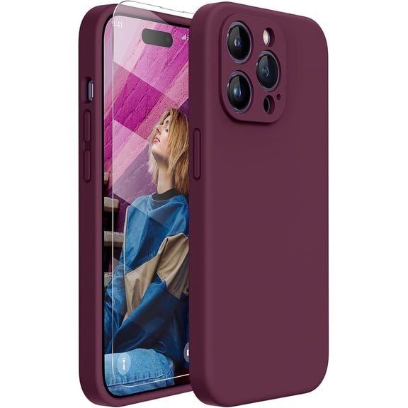 Designed for iPhone 14 Pro Max Phone Case ,[Upgraded Enhanced Camera Protection],Shockproof Liquid Silicone Case with Microfiber Lining,6.7 inch(Wine Red)