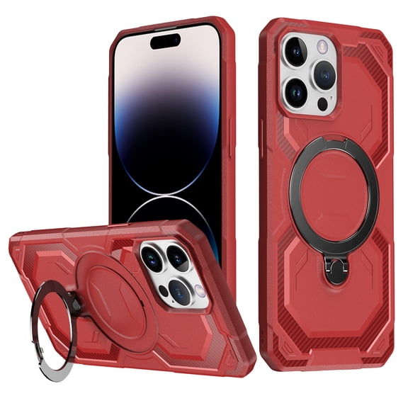 Designed For iPhone 14 Pro Max Phone Case,With 360° Spin Magnetic Stand Ring Kickstand,Fit for Mag-Safe,Military Grade Shockproof Heavy Duty Dropproof Tough Rugged Phone Case,Red