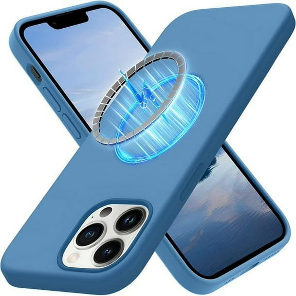 Entronix Magnetic Silicone Case for iPhone 14 Pro Max, Slim MagSafe Ring Kickstand, Aqua