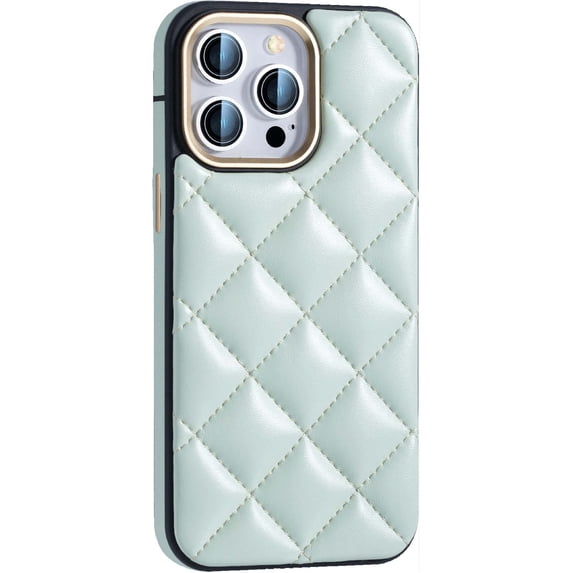 Designed for iPhone 14 Pro Phone Case,Anti-Scratch PU Leather + TPU Shockproof Protective,Fashion Diamond-shaped Back,Lightweight Non-Slip Anti-fall Ultra Slim Durable Phone Case,Green