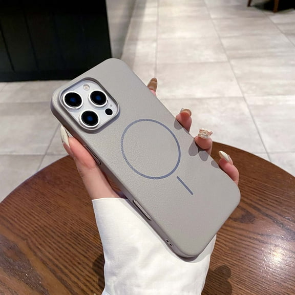 Designed for iPhone 14 Pro Phone Case,Hard PC+PU Leather Material,Compatible with Mag-Safe,Lychee Pattern PU Leather Anti-Scratch Protective,Ultra Slim Shockproof Durable Phone Case,Gray