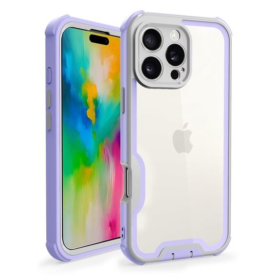 Designed For iPhone 14 Pro Phone Case,Military-Grade Protection,Transparent Back Designing,Heavy Duty Anti-Drop Shockproof Bicolor Rugged 4-in-1 Phone Case For iPhone 14 Pro,Lightpurple