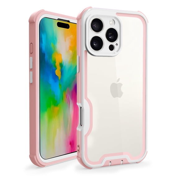 Designed For iPhone 14 Pro Phone Case,Military-Grade Protection,Transparent Back Designing,Heavy Duty Anti-Drop Shockproof Bicolor Rugged 4-in-1 Phone Case For iPhone 14 Pro,Rosegold