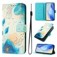 thumbnail image 1 of Designed for iPhone 14 Pro Premium PU Leather Pattern Flip Wallet Case Cover, Card Slots & Kickstand Wrist Strap Magnetic Closure Protective Phone Case for iPhone 14 Pro, Blue Flower, 1 of 10