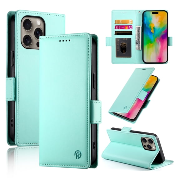 Designed for iPhone 14 Pro Wallet Case, with Card Slots Strong Magnetic Closure PU Leather Flip Fold Shockproof Kickstand Durable Purse Flip Case for iPhone 14 Pro - Mint