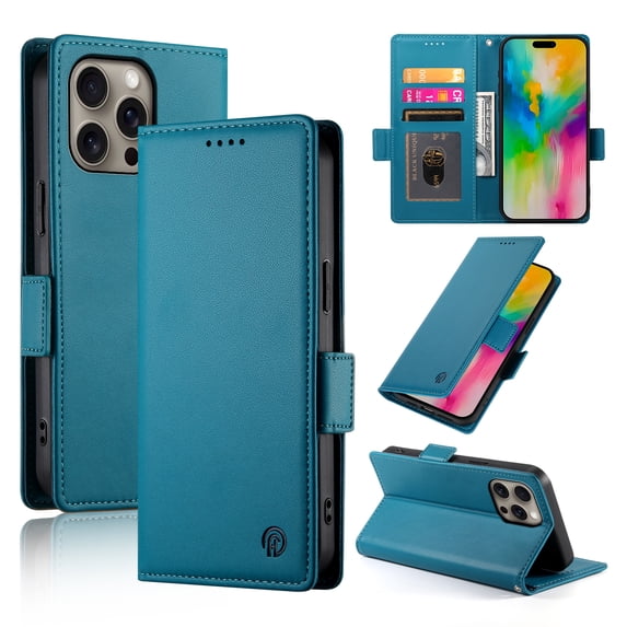 Designed for iPhone 14 Pro Wallet Case, with Card Slots Strong Magnetic Closure PU Leather Flip Fold Shockproof Kickstand Durable Purse Flip Case for iPhone 14 Pro - Blue