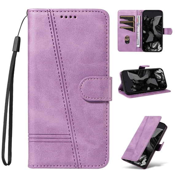 Designed for iPhone 14 Pro Wallet Case, Vintage PU Leather Stand Credit Card Holders Slots Lanyard Flip Folio Cover Case Full Body Protection Compatible with iPhone 14 Pro, Purple
